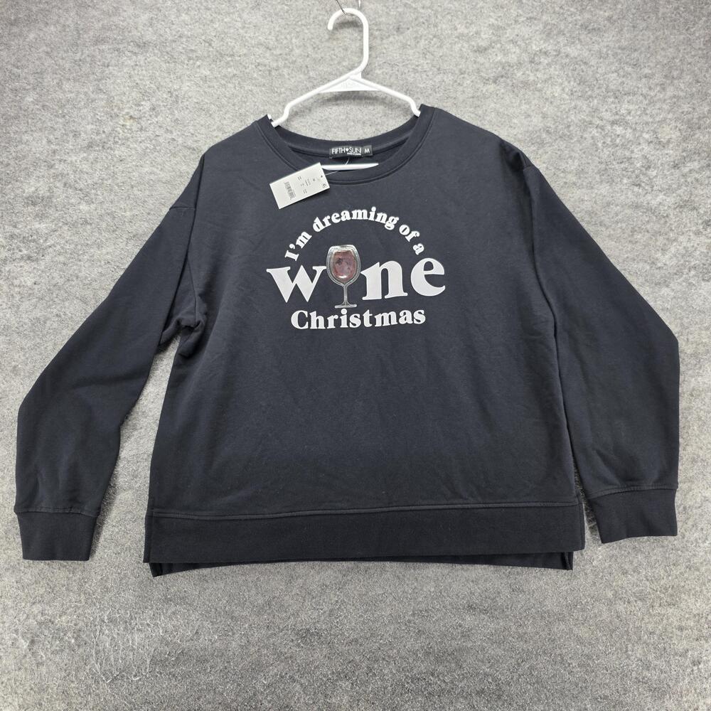 Fifth Sun Sweatshirt Womens M Black Pullover Wine Christmas Fleece Crewneck